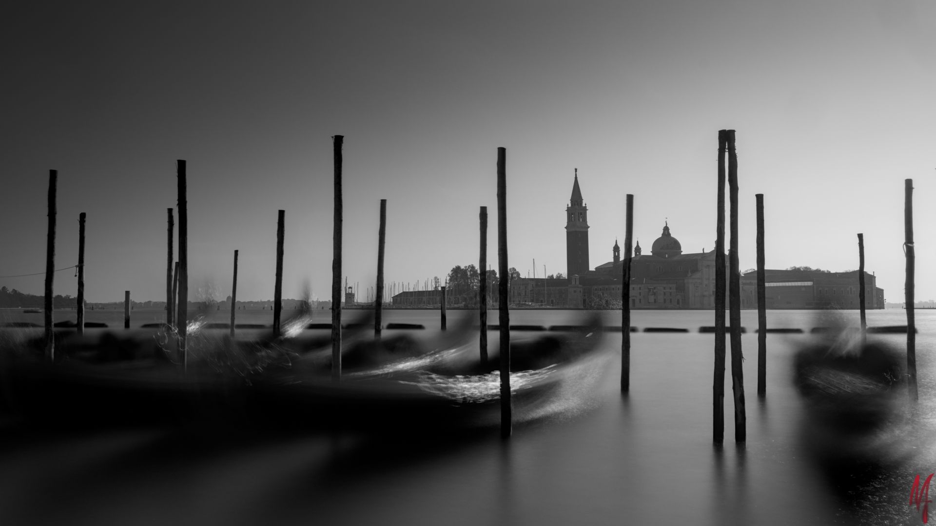 Gondeln vor der San Giorgio Maggiore Kirche